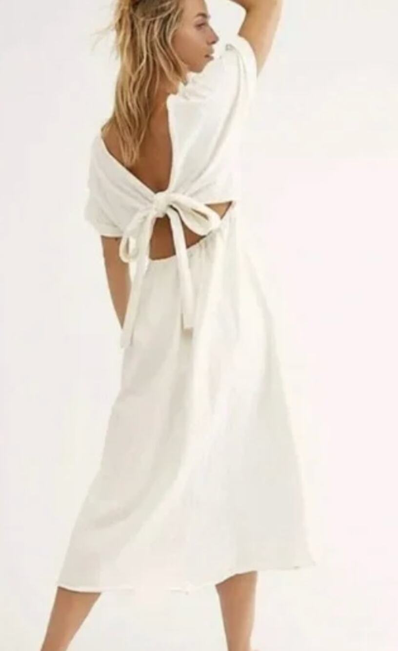 Free People Boho Bohemian Sexy Tie Back Open Back Maxi Dress Cream Size XS
